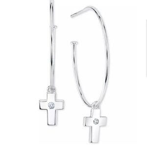 UNWRITTEN silver cross hoop earrings